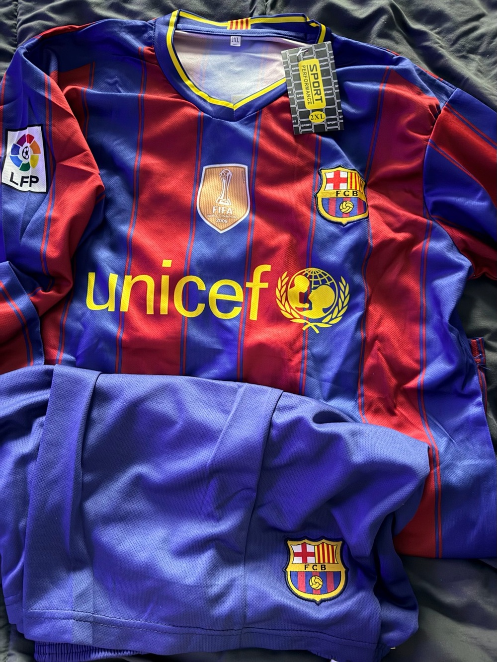FC Barcelona Red & Blue Striped Men's Jersey with UNICEF Logo